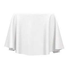 White fabric covering a cube or rectangular shape. Can be used as a stand for product display, draped table. Png clipart isolated cut out on transparent background