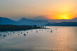 Poros island in greece. View from the top during sunset.
