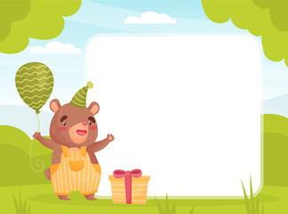 Wall Mural - Empty Card with Cute Brown Bear Animal Character Vector Template