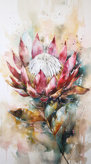 Wall Mural - Abstract floral oil painting. Colorful protea flower art