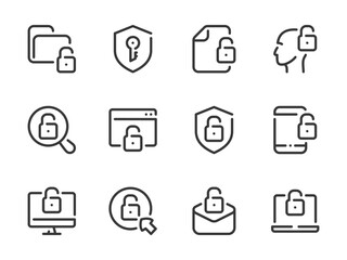 Poster - Data protection and Cyber security  vector line icons. Authorization and Authentication outline icon set. Lock, Password, Access, Login, Information Security, Online and more.