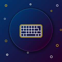 Poster - Line Computer keyboard icon isolated on blue background. PC component sign. Colorful outline concept. Vector