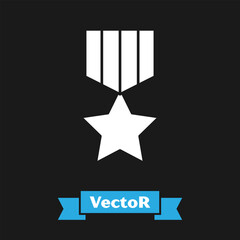 Canvas Print - White Military reward medal icon isolated on black background. Army sign. Vector