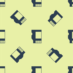 Poster - Blue SD card icon isolated seamless pattern on yellow background. Memory card. Adapter icon. Vector