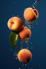 Wall Mural - Ripe peach fruit. Illustration AI Generative.