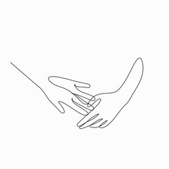 Poster - Hands line art drawing. Vector help and support donation minimalist  hand logo