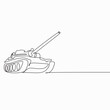Vector Tank continuous single line drawing, minimalism army transportation.