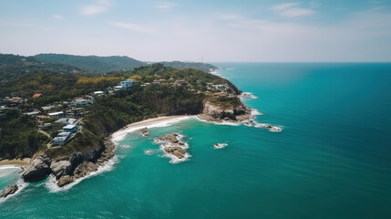 Wall Mural - Aerial view of seashore at koh tao island, thailand. Generative Ai