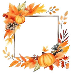 Sticker - Watercolor Autumn frame. Illustration AI Generative