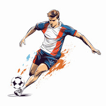 Soccer Player Hand-drawn Comic Illustration. Football Player. Vector Doodle Style Cartoon Illustration