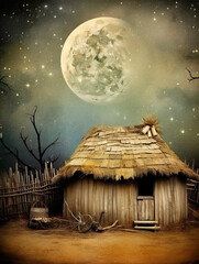 Wall Mural - Generative AI: Fantasy house with big moon