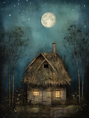 Wall Mural - Generative AI: Fantasy house with big moon