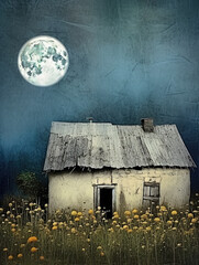 Wall Mural - Generative AI: Fantasy house with big moon