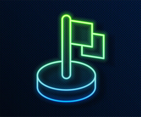 Poster - Glowing neon line Flag icon isolated on blue background. Victory, winning and conquer adversity concept. Vector