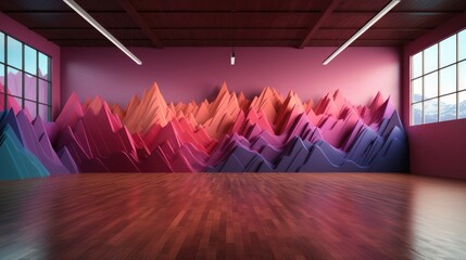 Poster - A room filled with lots of different colored mountains. Generative AI image.