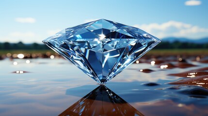 A diamond sitting on top of a puddle of water. Generative AI image.