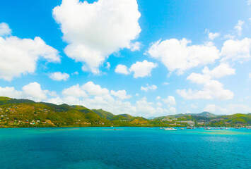 Wall Mural - Sailing yachts are anchored in the bay of the island of Martinique in the Caribbean.