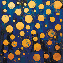 Yellow Circles On A Blue Background Abstraction. Vector Illustration.