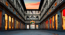 Piazzale Degli Uffizi In Florence At Sunrise, Italy