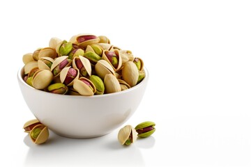 Bowl of Pistachios Isolated on a White Background