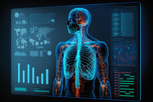 Medicine Doctor Using Modern Xray Computer Diagnose, Virtual Human Hologram Background