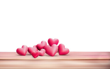 Wall Mural - Cute pink hearts on wood table with copy space png file