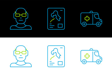 Poster - Set line Emergency car, Poor eyesight and X-ray shots icon. Vector