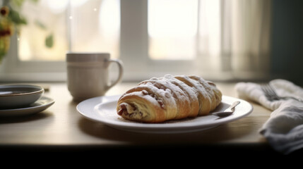 Wall Mural - dish with traditional strudel on the table in the kitchen, generative AI