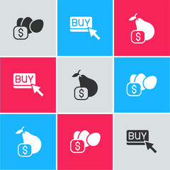 Poster - Set Price tag for egg, Buy button and pear icon. Vector