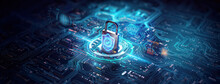 Secure Connection Or Cybersecurity Service Concept Of Compute Motherboard Closeup And Safety Lock With Login And Connecting Verified Credentials As Wide Banner Design - Generative AI