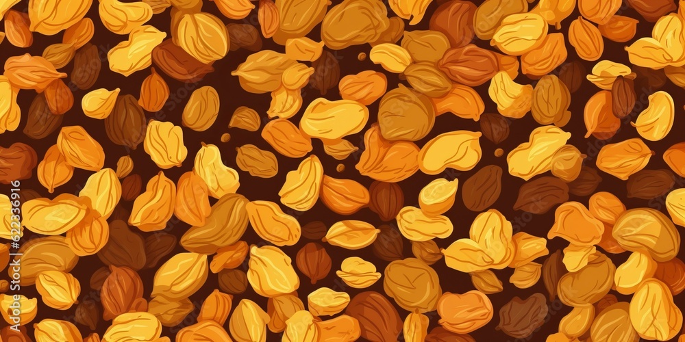 Organic Dried Golden Raisins Berry Cartoon Horizontal Background ...