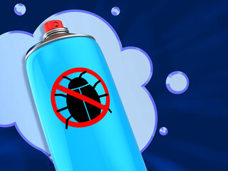 Wall Mural - 3d illustration of anti bug spray over blue background