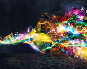 Poster - Modern abstract colourful light motion banner on dark background