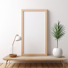 Mockup of a thin light colored wood portrait frame, AI generated Image