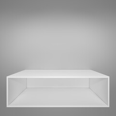 Wall Mural - Illuminated white shelf for presentations. Gray background. 3D illustration