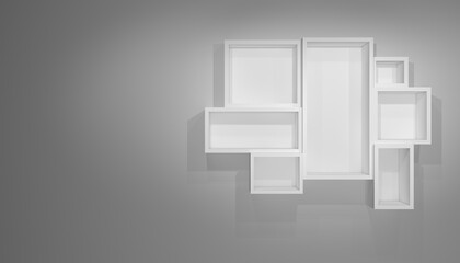 Poster - White shelves on gray wall with shadow. 3D illustration