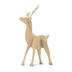 Poster - Wooden reindeer figurine. 3D render illustration isolated on white background