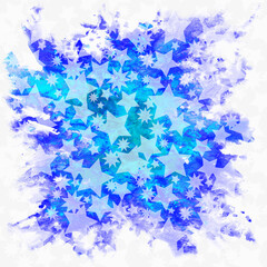 Poster - Christmas Holiday Pattern, Stars Blue and White Silhouettes on Hand-Draw Watercolor Painting Background