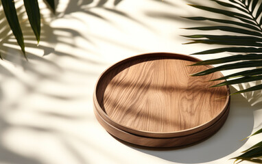 Wall Mural - Natural Elegance: Wood Grain Podium Dish for Luxury Organic Products