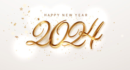 happy new year 2024 golden numbers with on white background. banner for christmas