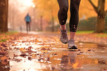 Legs Of A Female Runner Jogging In A Park On An Autumn Afternoon