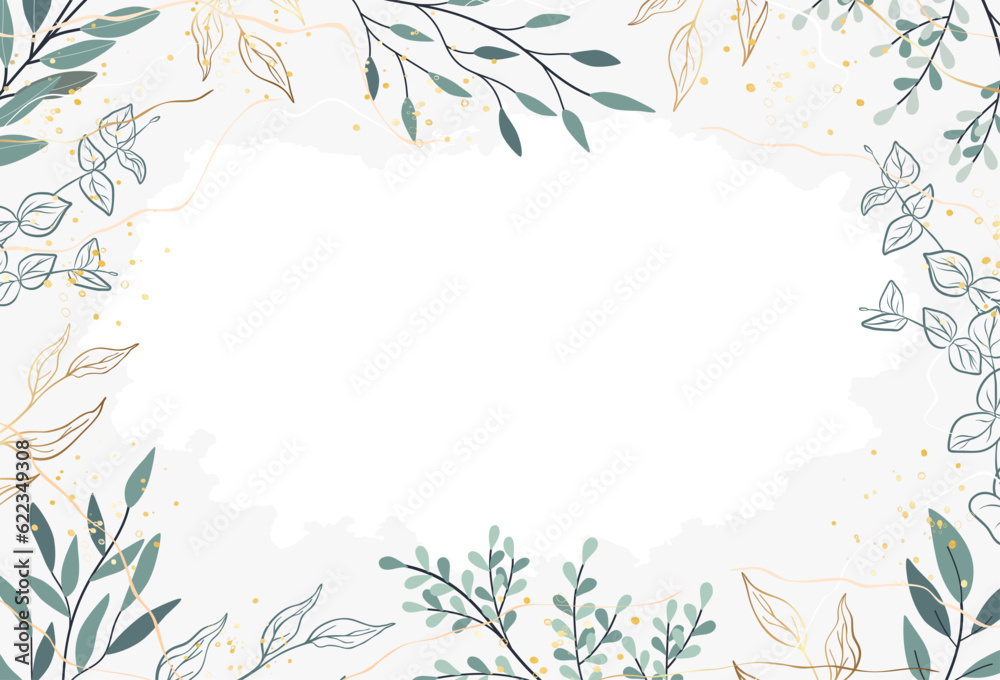 Abstract botanical background with tree branches and leaves in line art ...