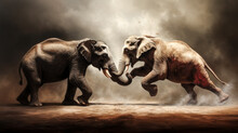 An Elephant And Donkey Face Off In A Wrestling Match, Their Strength And Spirit Clashing.