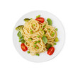 © New Africa - Plate of delicious pasta primavera isolated on white, top view