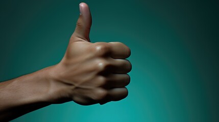 Wall Mural - A close up of a person's hand giving a thumbs up. Generative AI image.