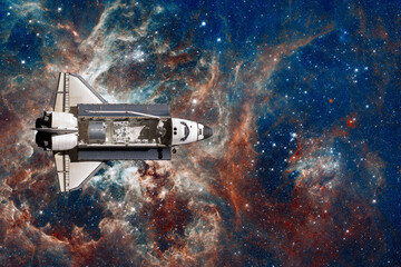 Wall Mural - space shuttle flight over space nebula. elements of this image furnished by nasa.
