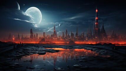 Wall Mural - Dystopic alien city, generative ai