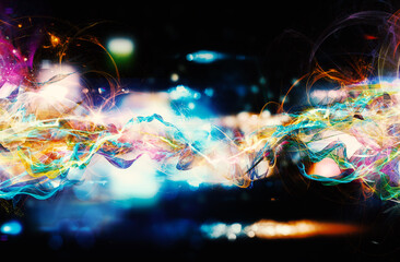 Poster - Modern abstract colourful light motion banner on dark background