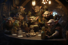 Fairy Goblins At A Pub Party. AI Generated.