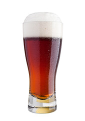 Wall Mural - Glass of brown ale beer with foam isolated on white background